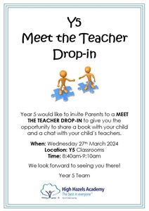 Y5 Meet the teacher drop in